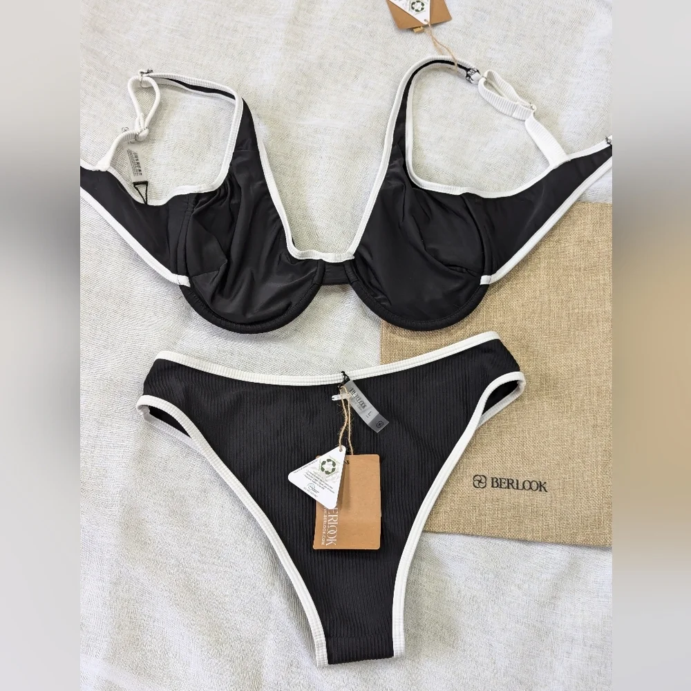 BNWT / Berlook / Small / Medium / Large / XL Contrast Trim Underwire Bikini Set - Picture 2 of 2